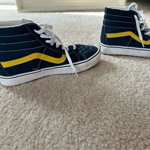 Vans High-Top Sneakers in Navy with Yellow Stripe